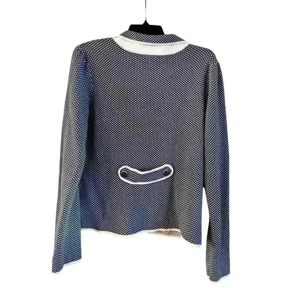 Halogen Women's Jacket Blazer 100% Cotton Blue White Fleur-de-lis Button Front L - Picture 3 of 7